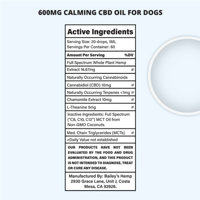 BAILEY'S CBD DOG TINCTURE, CALMING